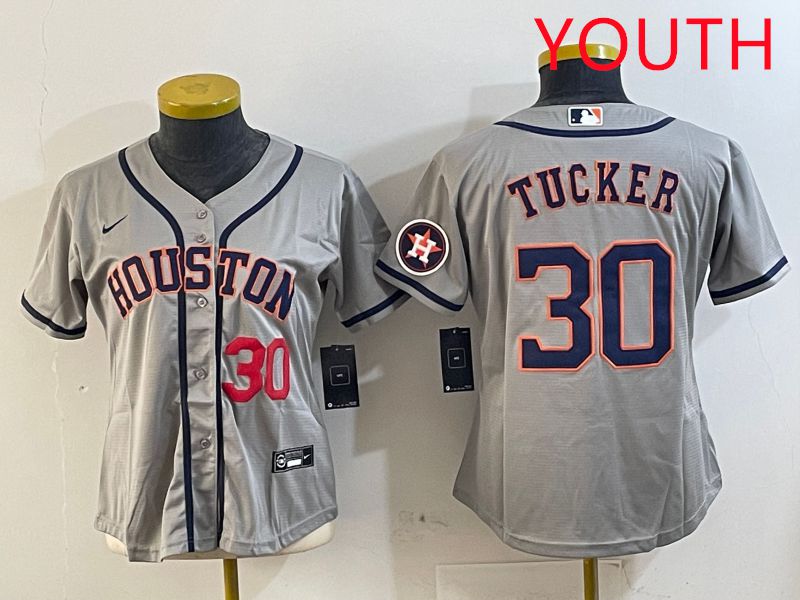 Youth Houston Astros 30 Tucker Grey Game 2025 Nike MLB Jersey style 3
